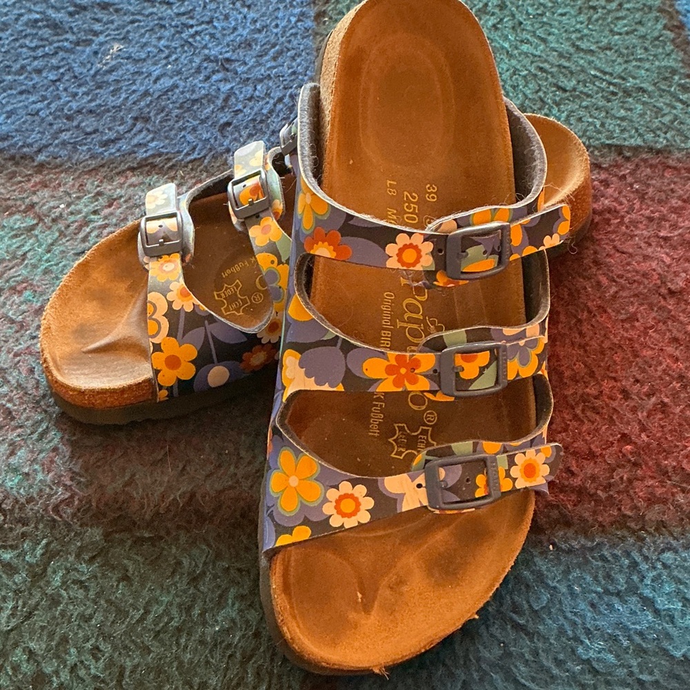 Birkenstock Floral Blue and Orange Sandals
